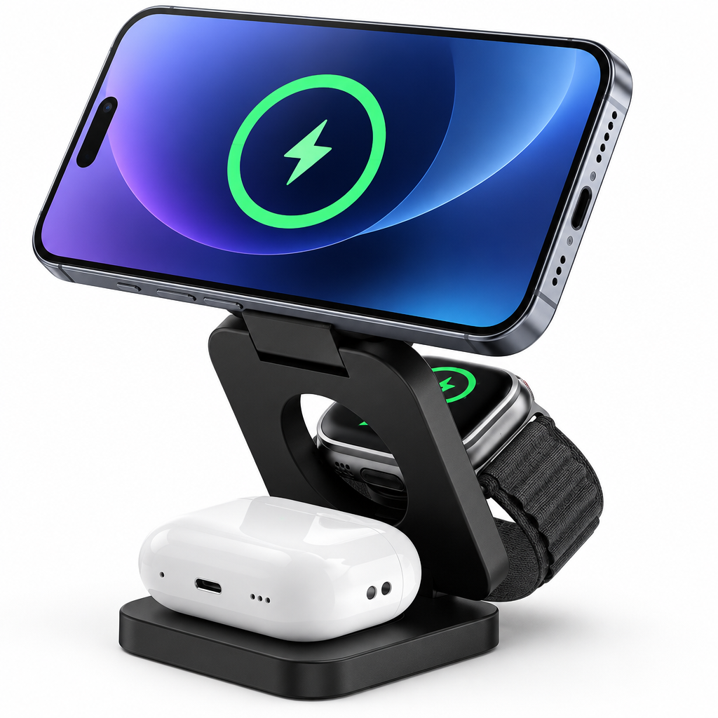Foldable 3-in-1 Magnetic Wireless Charging Station