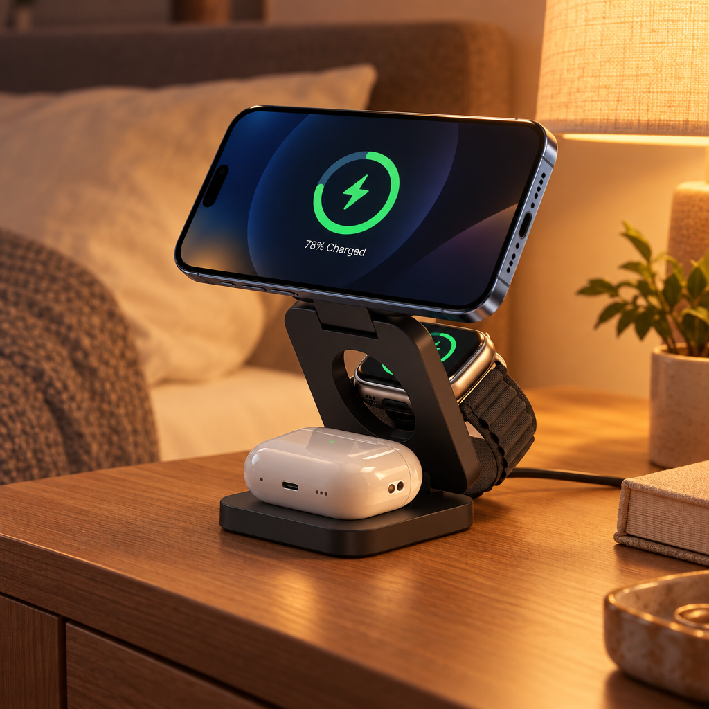 Foldable 3-in-1 Magnetic Wireless Charging Station
