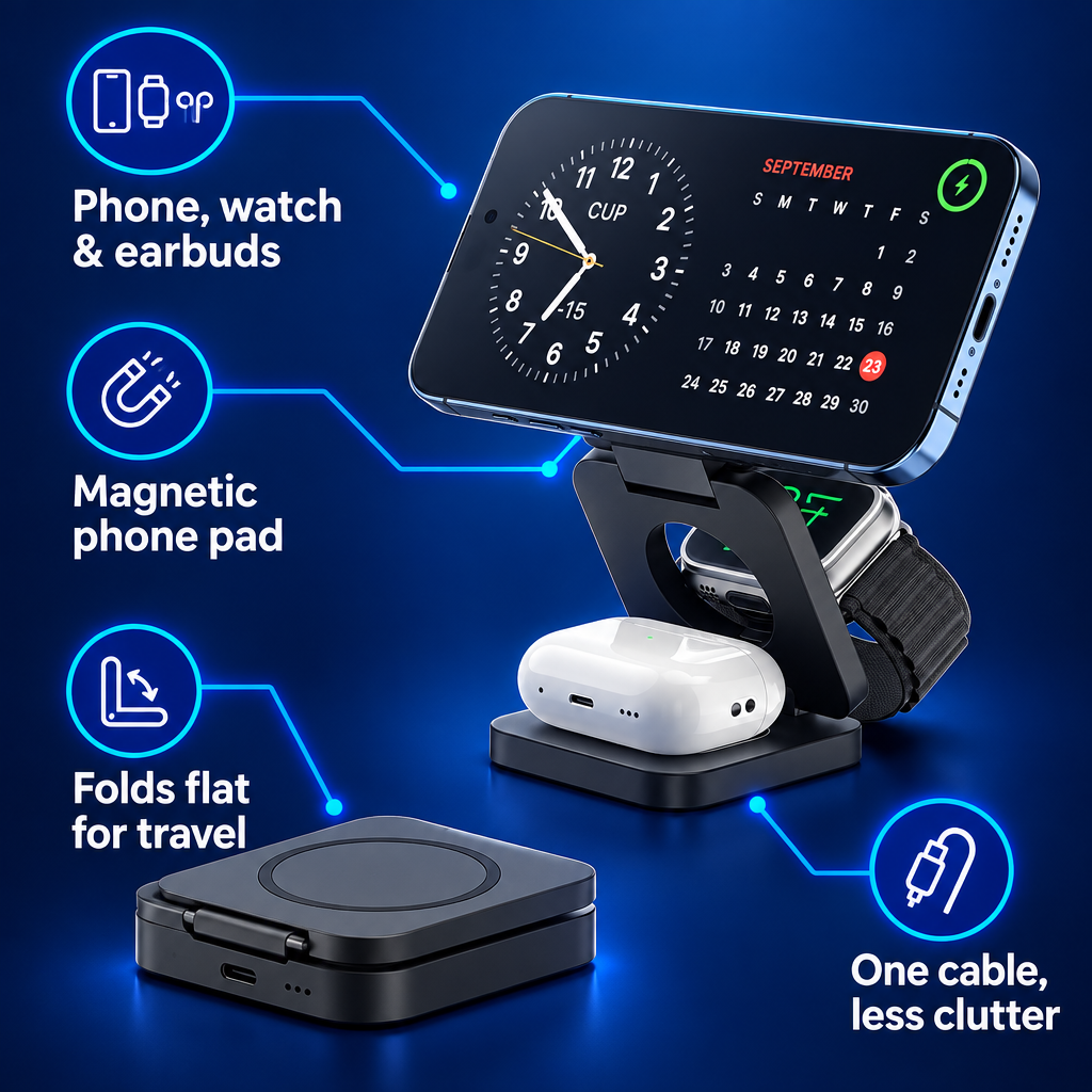 Foldable 3-in-1 Magnetic Wireless Charging Station