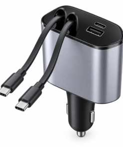 4-in-1 Retractable Car Charger with 2 Built-In Cables